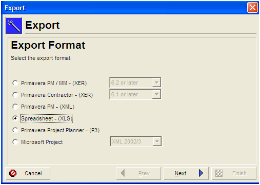 Export Format window